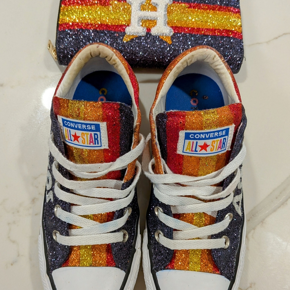 Converse Kids' Glitter Striped Sneakers - Red, Orange, Gold, Black